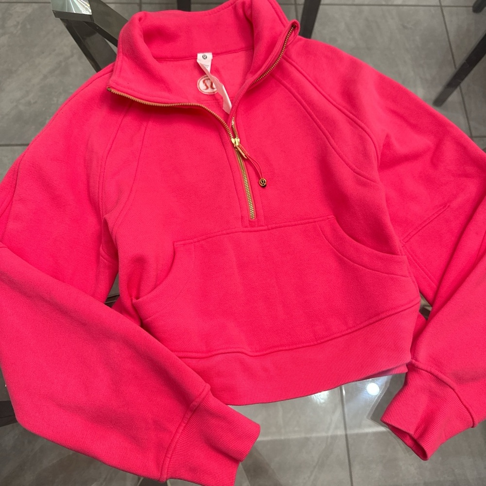 lululemon athletica Bright Pink Cropped Half-Zip Fleece Pullover